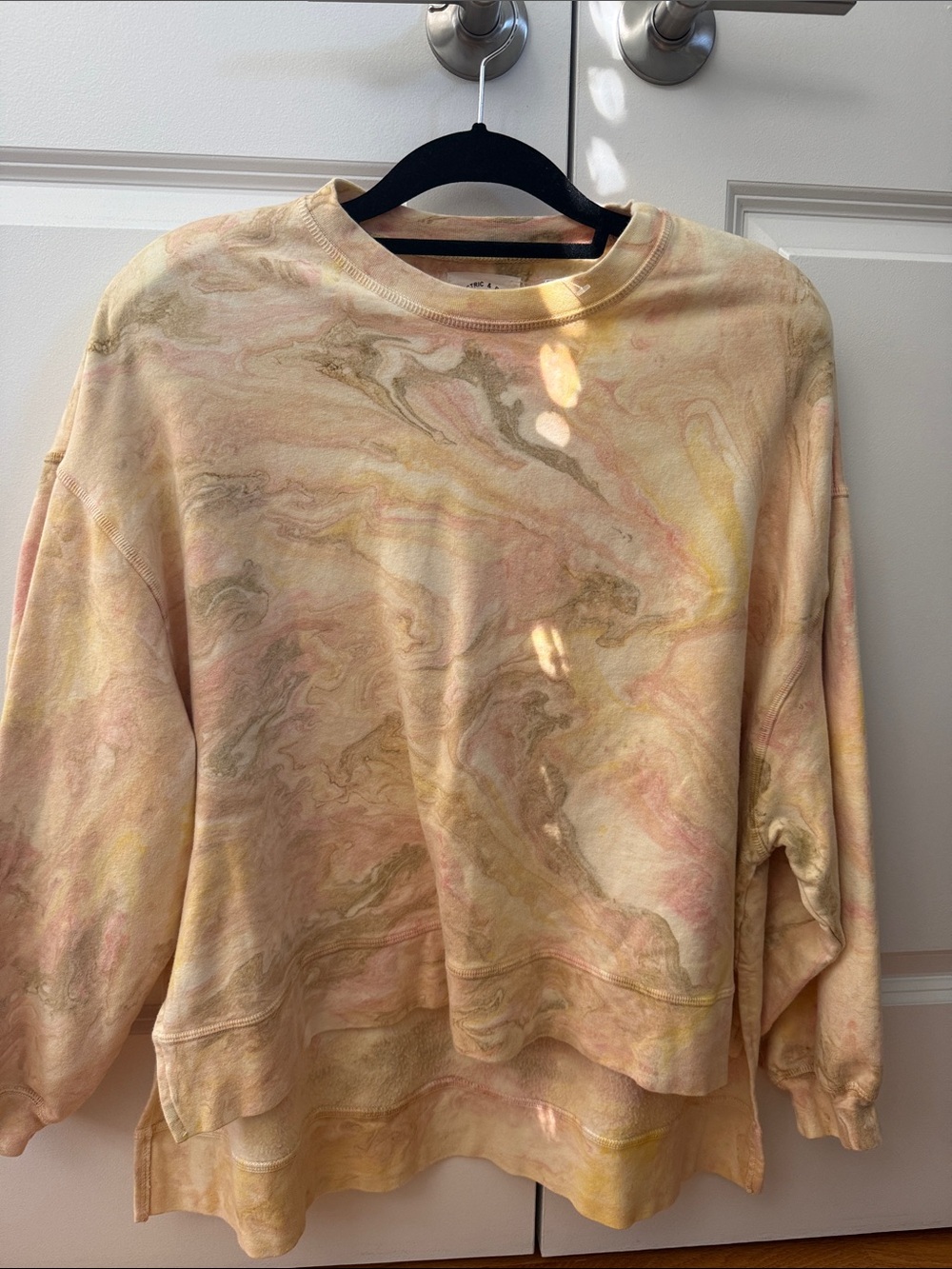 Electric & Rose Pastel Marble-Print Crewneck Sweater in Pink, Cream, Yellow